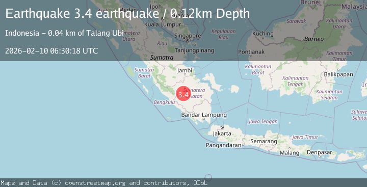 Map of southern Sumatra, Indonesia