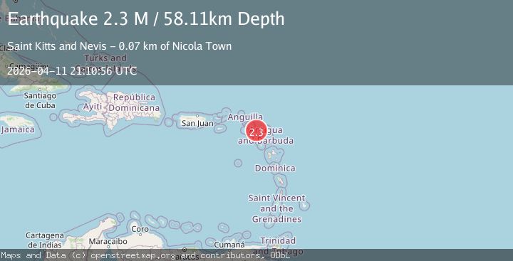 Map of Saint Kitts and Nevis region, Leeward Islands