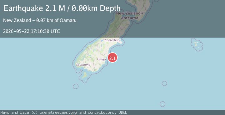 Map of off the east coast of the South Island of New Zealand