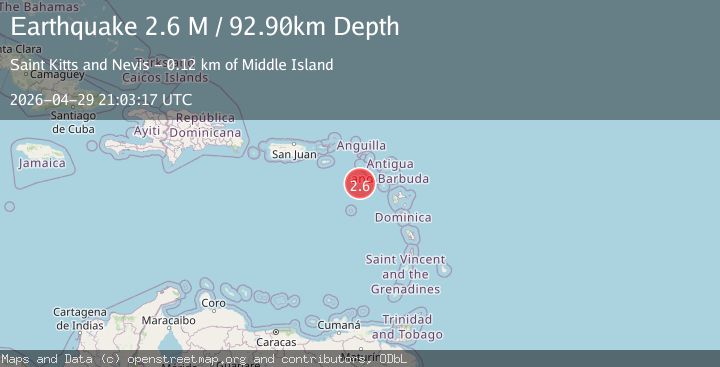 Map of Saint Kitts and Nevis region, Leeward Islands