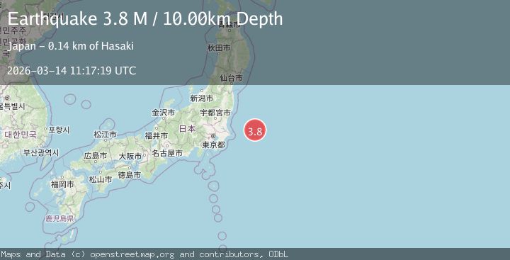 Map of off the east coast of Honshu, Japan