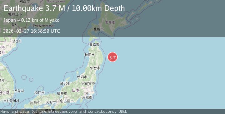 Map of off the east coast of Honshu, Japan