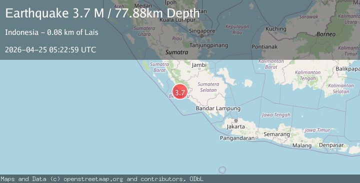 Map of southern Sumatra, Indonesia