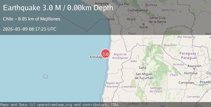 Map of near the coast of Antofagasta, Chile