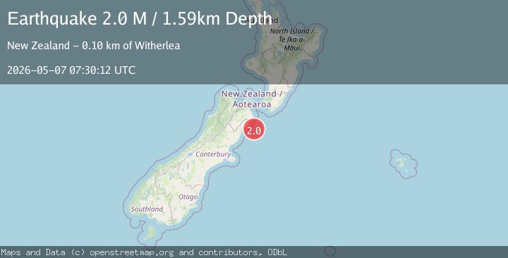 Map of off the east coast of the South Island of New Zealand