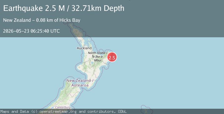 Map of off the east coast of the North Island of New Zealand