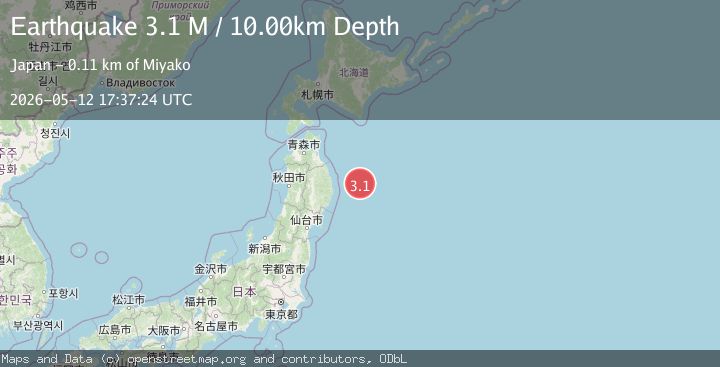 Map of off the east coast of Honshu, Japan
