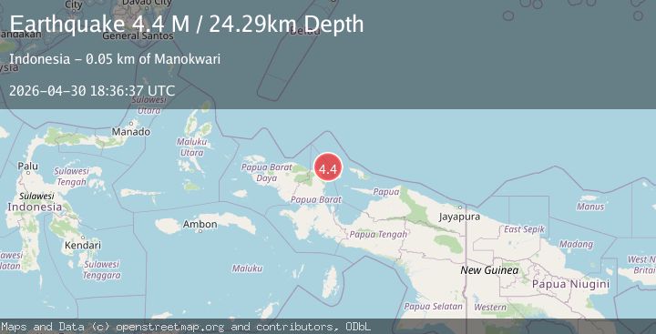 Map of near the north coast of Papua, Indonesia