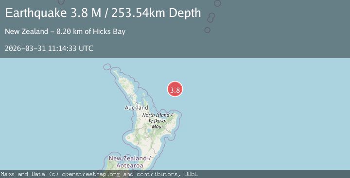 Map of off the east coast of the North Island of New Zealand