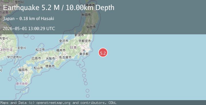 Map of off the east coast of Honshu, Japan