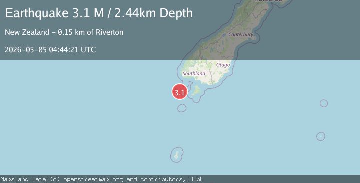 Map of off the west coast of the South Island of New Zealand