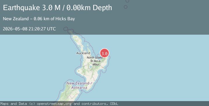 Map of off the east coast of the North Island of New Zealand