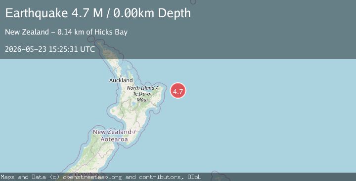 Map of off the east coast of the North Island of New Zealand