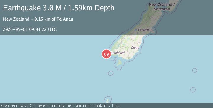 Map of off the west coast of the South Island of New Zealand
