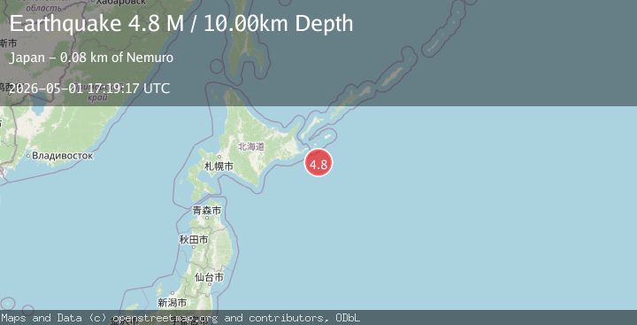 Map of off the coast of Hokkaido, Japan