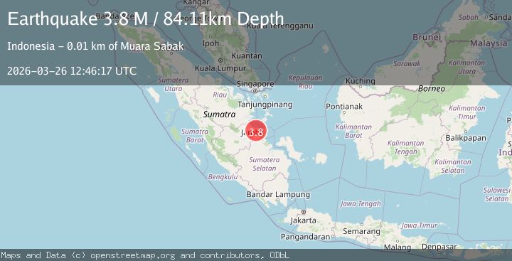 Map of southern Sumatra, Indonesia